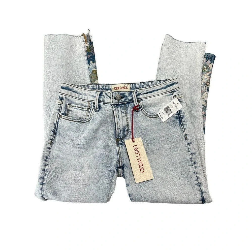 Driftwood Cropped Jeans Size 26 Indie Boho Paradise Tapestry Inserts Acid Wash - Picture 16 of 16